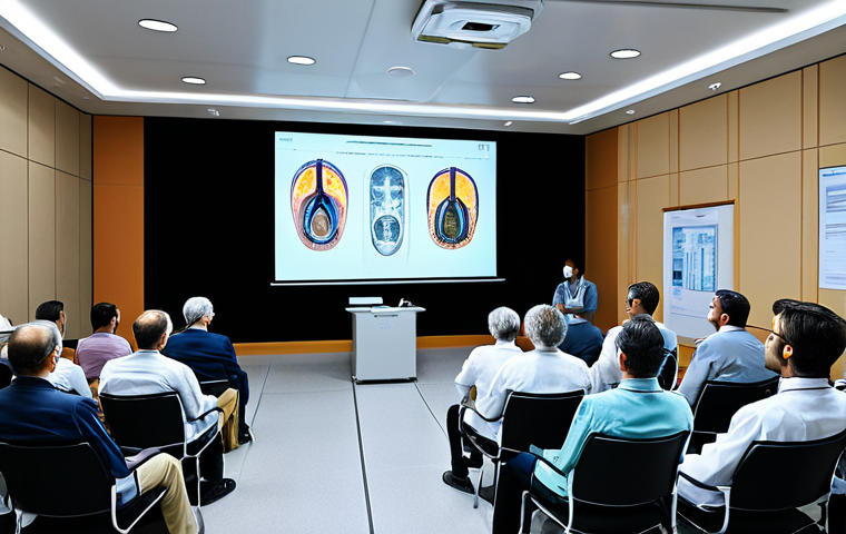 방사선사 직무교육 필요성 - "A professional female radiologist in a fully clothed, modest lab coat, reviewing a digital X-ray im...