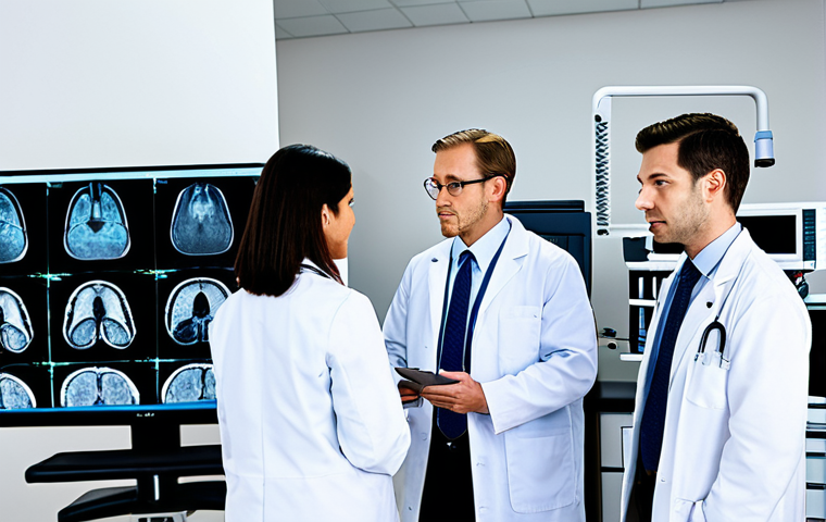 방사선사 직무교육 필요성 - "A fully clothed, professional radiologist giving a presentation at a medical conference, using a pr...