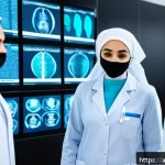 Home 21 방사선사와 개인정보보호법 - A modern medical imaging center in a Middle Eastern setting, showcasing advanced digital security me...