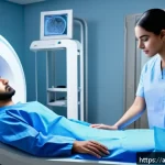 Home 18 CT 촬영 실무 팁 - A professional radiology technician of Middle Eastern descent adjusting a modern CT scan machine in ...